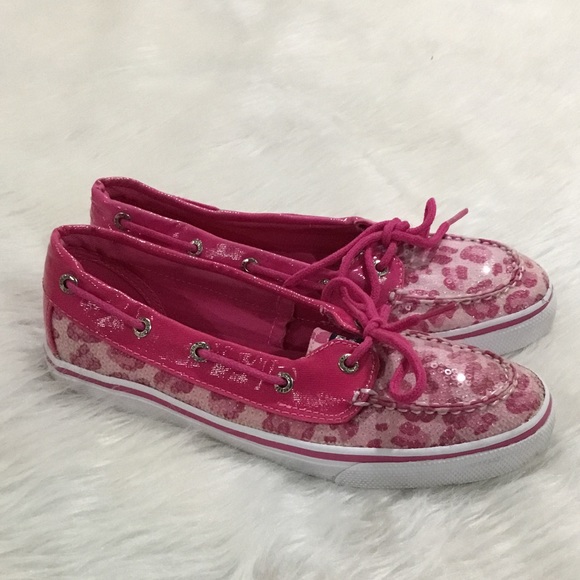 Sperry top sider girls pink shimmering animal print shoes size 4 - Picture 2 of 6